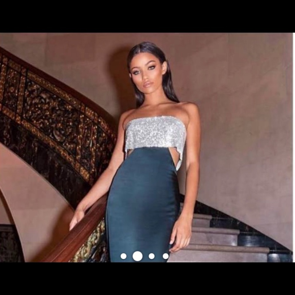 Meshki diamanté open sides and back strapless satin